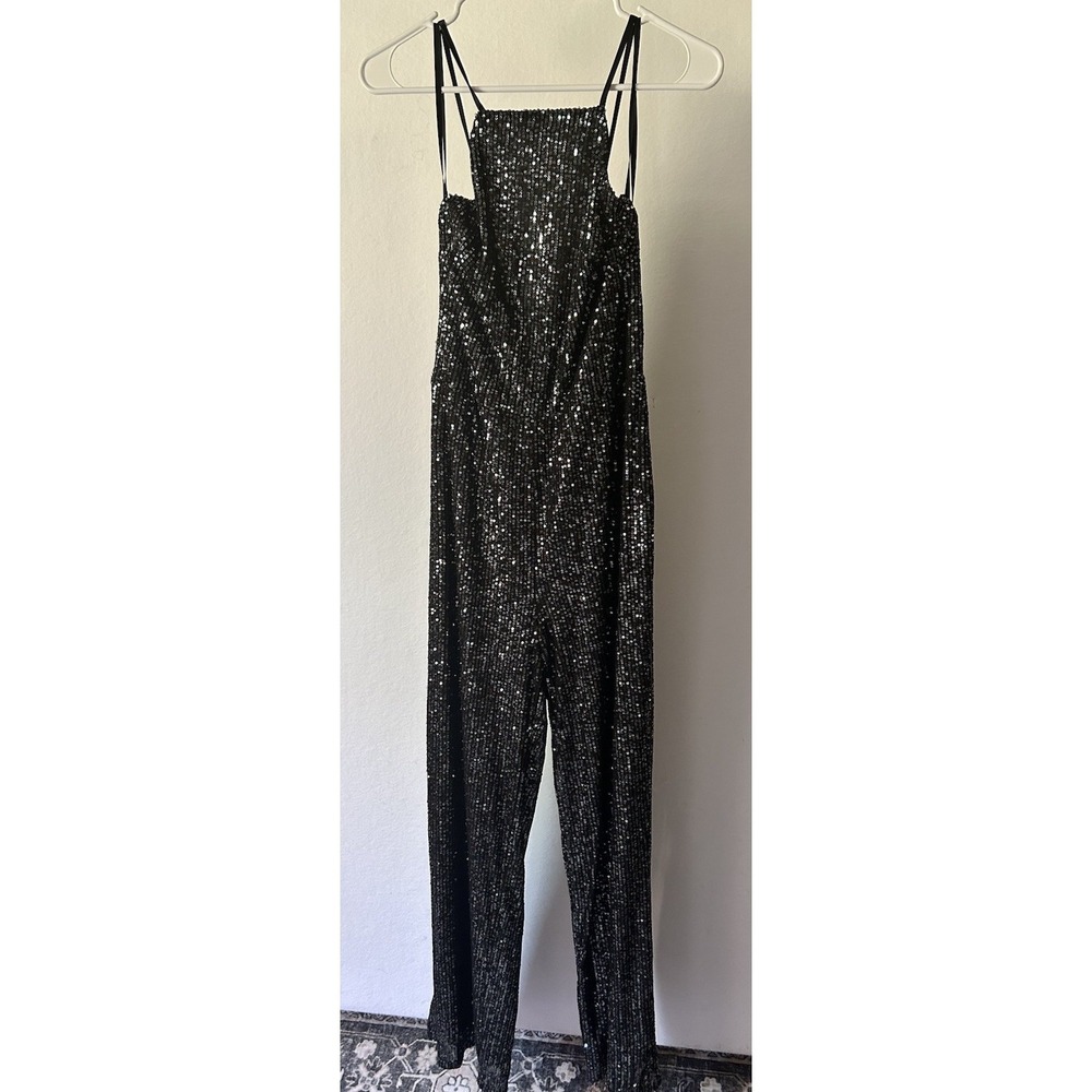 Crystal Sky‎ Sequined Jumpsuit Women's Size Medium Black Dressy Chic
